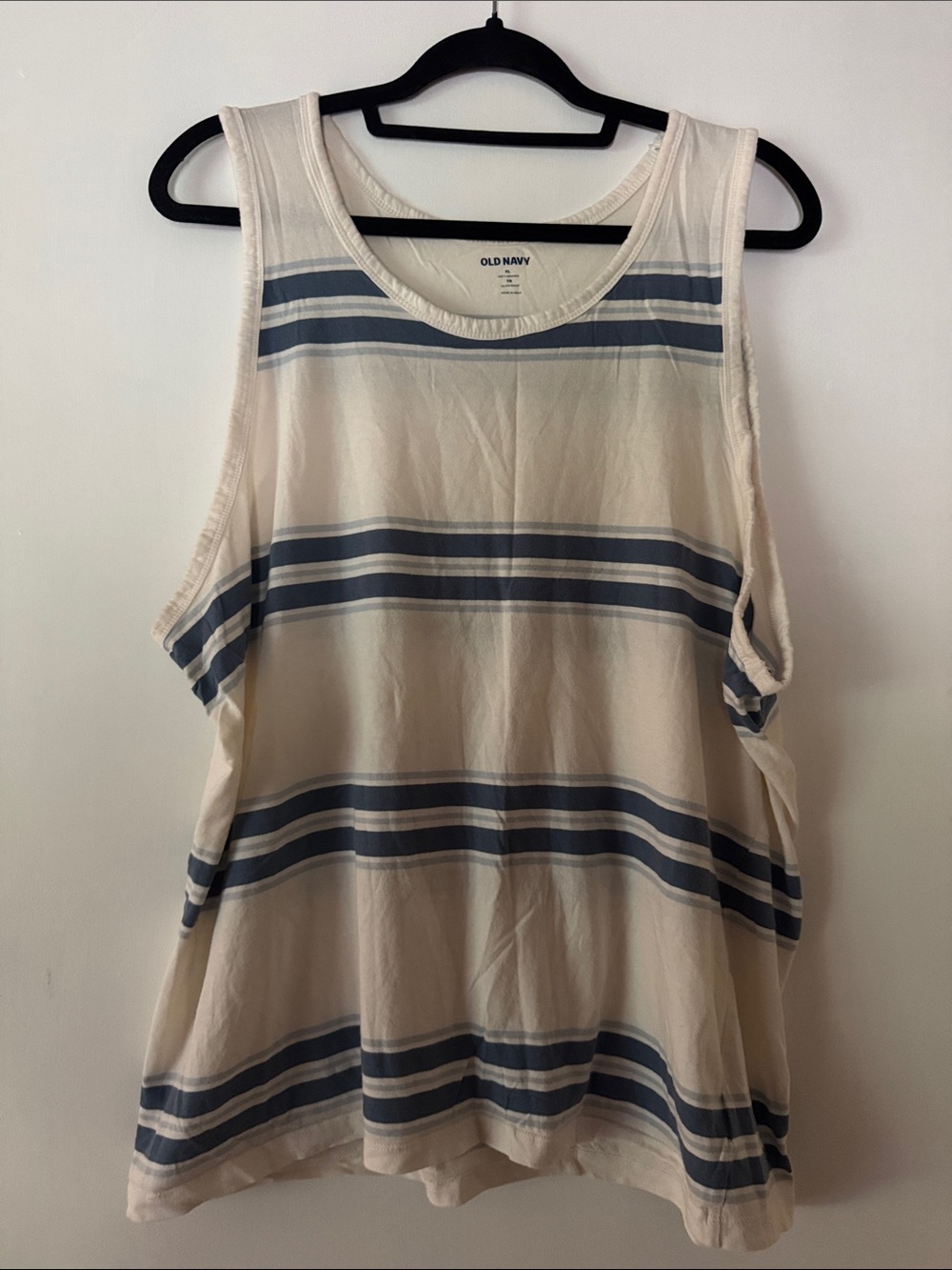 Old Navy Cream Tank Top with Blue Stripes